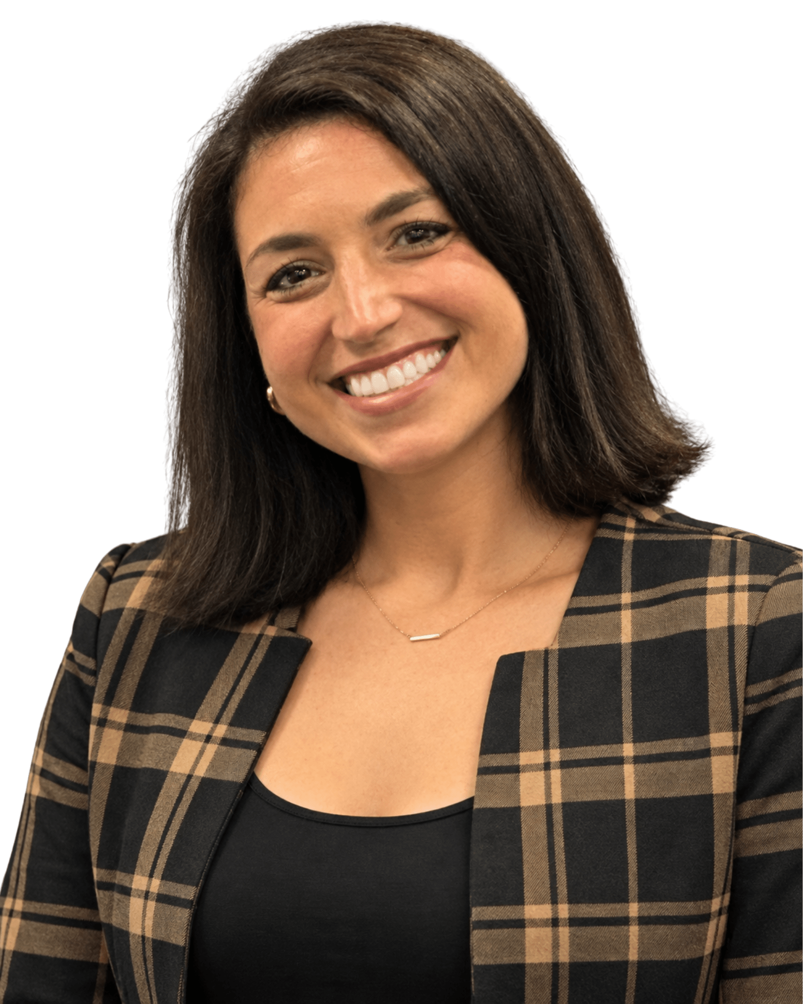 Alternative Text: Assistant District Attorney Marissa Kuzbyt smiling in a brown plaid blazer.