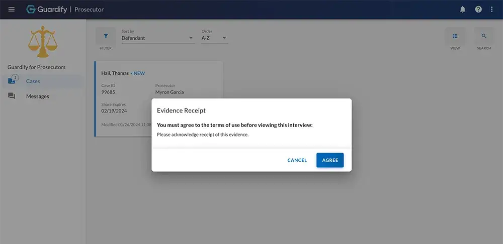 Guardify evidence management for DAs - evidence receipt confirmation