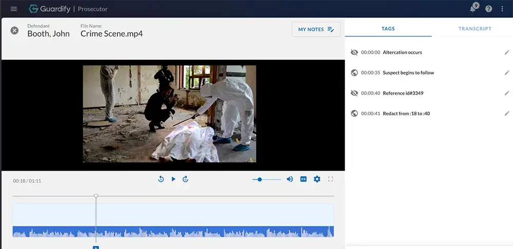 Guardify prosecution evidence software - video tagging and redaction